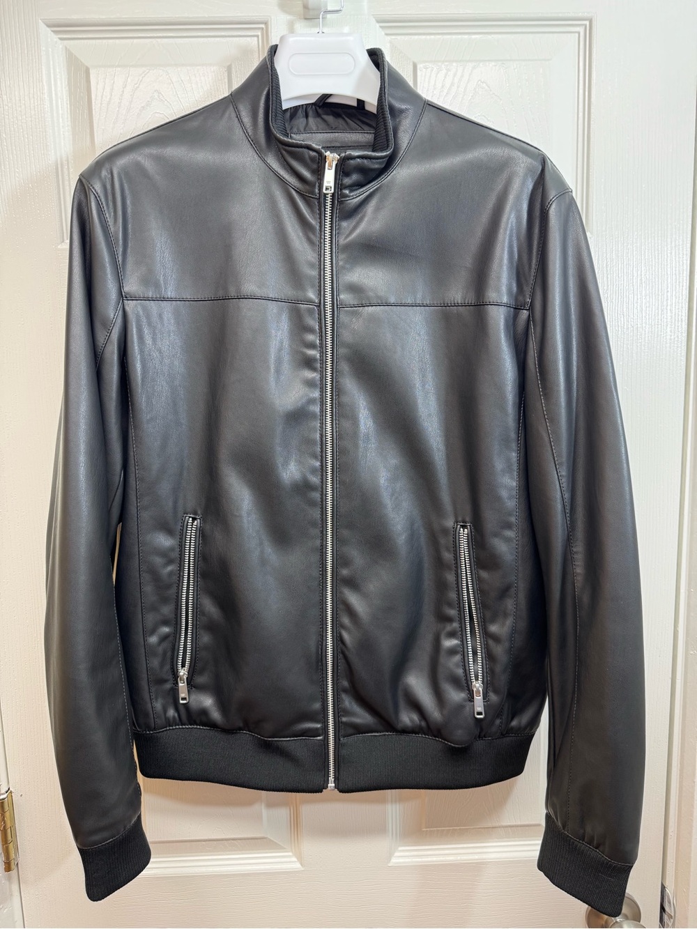 ZARA Men's Black Faux Leather Zip-Up Jacket